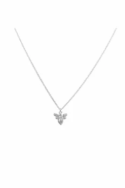 Women White Leaf Little Bee Necklace In Satin