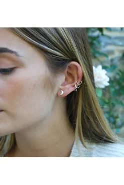 Women White Leaf Moon & Star Earring In Matt Sterling