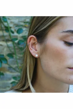 Women White Leaf Moon & Star Earring In Matt Sterling