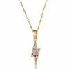 Women White Leaf Rainbow Cubic Zirconia Lightning Bolt Necklace