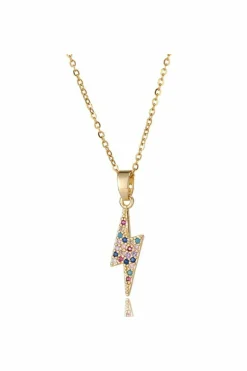 Women White Leaf Rainbow Cubic Zirconia Lightning Bolt Necklace