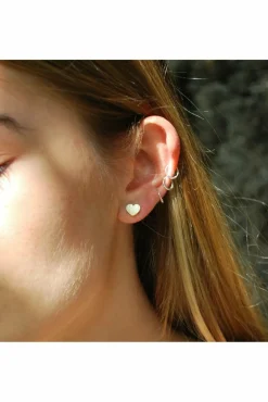 Women White Leaf Small Heart Earring In