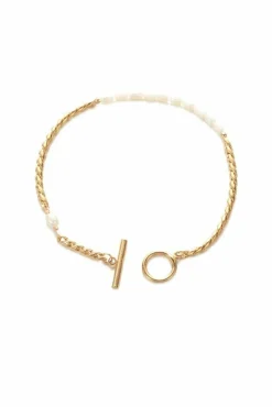 Women White Leaf Snake Chain & Pearl Bracelet In