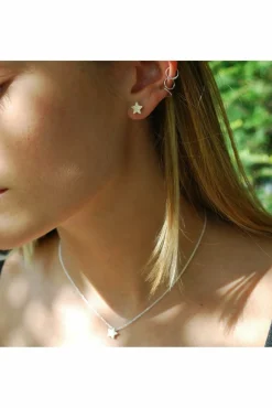 Women White Leaf Star Earring In