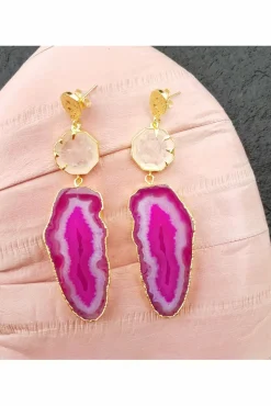 Women Yaa Yaa London Agate 'Hold On' Rose Quartz Gemstone Statement Earrings