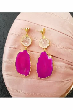 Women Yaa Yaa London Agate 'Hold On' Rose Quartz Gemstone Statement Earrings
