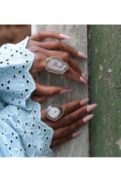 Women Yaa Yaa London 'Mega' Neutral Gemstone Statement Ring