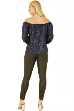 Women Yumi All Over Sequin Bardot Long Sleeve Top