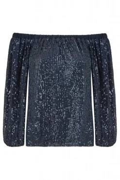 Women Yumi All Over Sequin Bardot Long Sleeve Top