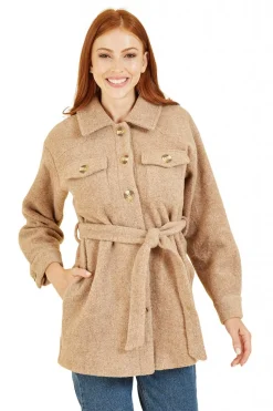 Women Yumi Button Down Shacket With Tie Belt