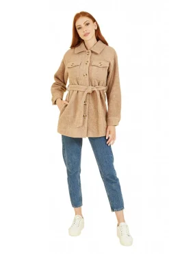 Women Yumi Button Down Shacket With Tie Belt