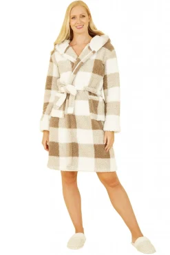 Women Yumi Check Super Soft Dressing Gown