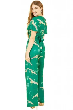 Women Yumi Crane Print Angel Sleeve Jumpsuit