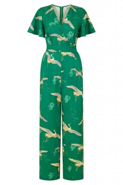 Women Yumi Crane Print Angel Sleeve Jumpsuit