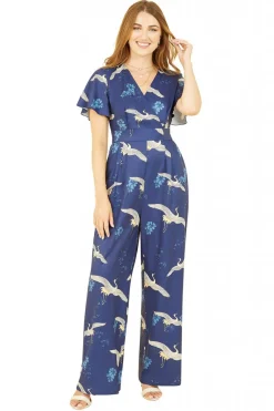 Women Yumi Crane Print Angel Sleeve Jumpsuit