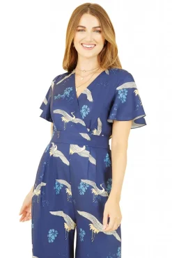 Women Yumi Crane Print Angel Sleeve Jumpsuit