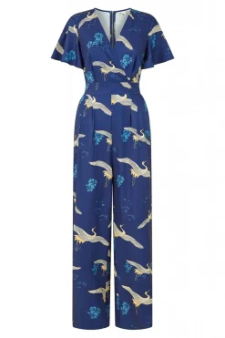 Women Yumi Crane Print Angel Sleeve Jumpsuit