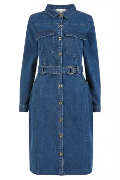 Women Yumi Denim Stretch Fitted Shirt Dress
