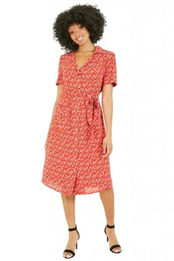 Women Yumi Ditsy Leaf Print Retro Shirt Dress