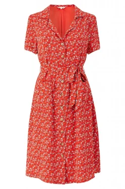 Women Yumi Ditsy Leaf Print Retro Shirt Dress
