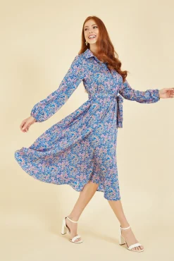Women Yumi Ditsy Print Long Sleeve Midi Shirt Dress