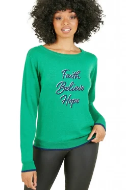 Women Yumi Faith Believe Hope Slogan Knitted Jumper