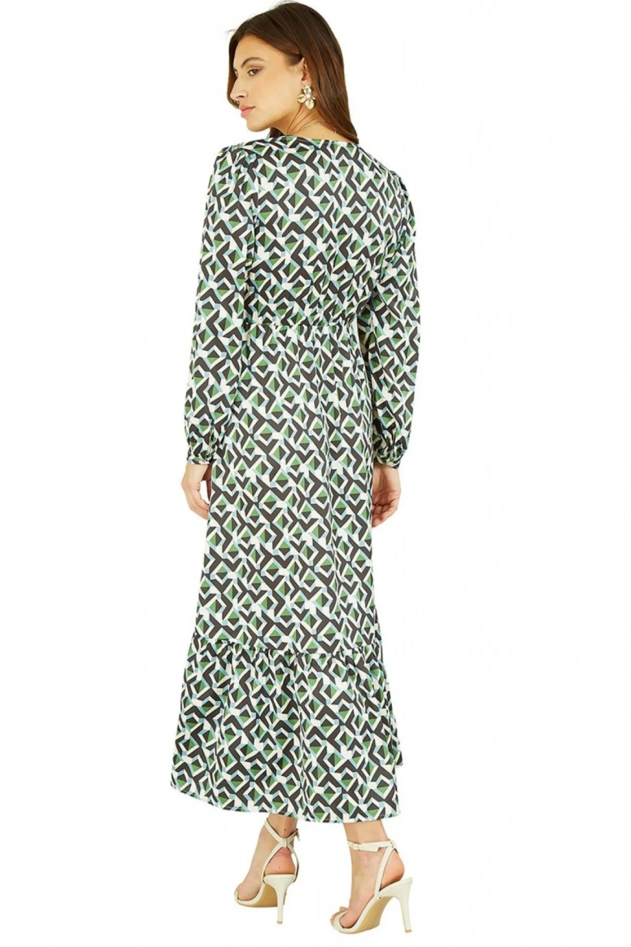 Women Yumi Geo Print Wrap Satin Midi Dress