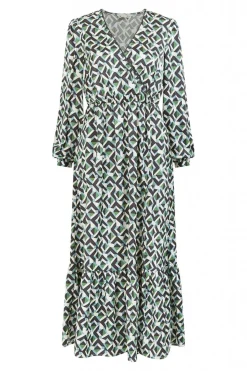Women Yumi Geo Print Wrap Satin Midi Dress