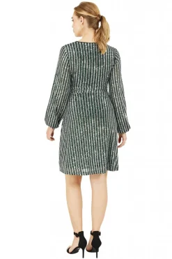 Women Yumi Green And Silver Stripe Sequin Wrap Dress