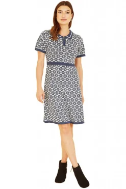 Women Yumi Intarsia Daisy Knitted Dress With Zip Collar