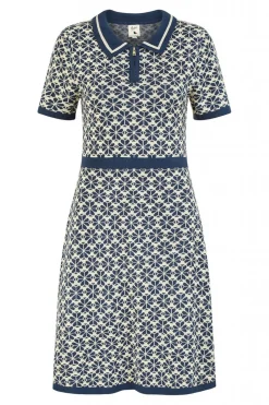 Women Yumi Intarsia Daisy Knitted Dress With Zip Collar