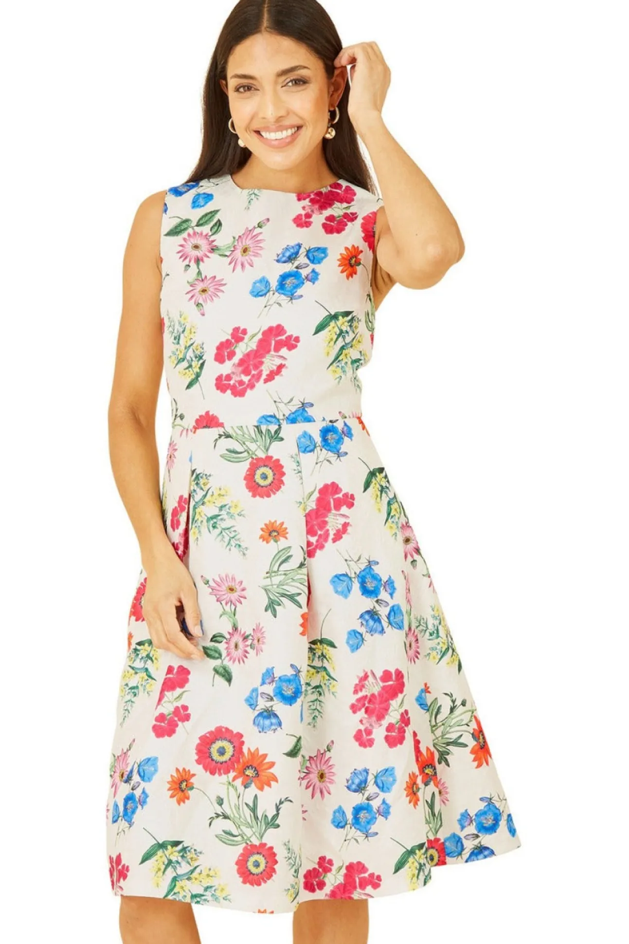 Women Yumi Ivory Botanical Floral Jacquard Skater Dress