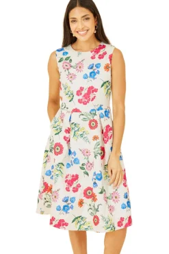Women Yumi Ivory Botanical Floral Jacquard Skater Dress