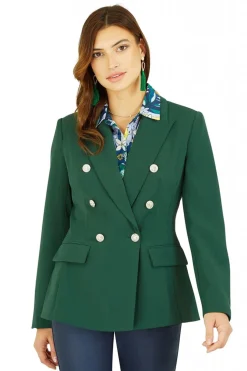 Women Yumi Khaki Blazer With Button Detail