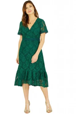 Women Yumi Lace Skater Midi Dress With Ruffle Hem
