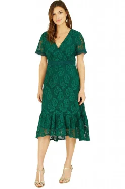 Women Yumi Lace Skater Midi Dress With Ruffle Hem