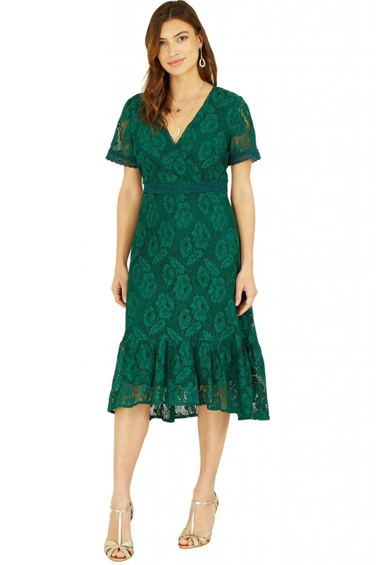Women Yumi Lace Skater Midi Dress With Ruffle Hem