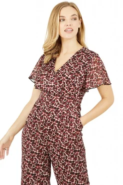 Women Yumi Lurex Leopard Print Wrap Jumpsuit With Pockets
