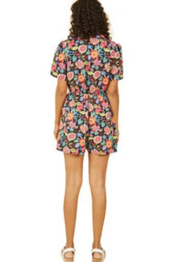 Women Yumi Multicoloured Retro Floral Button Up Playsuit