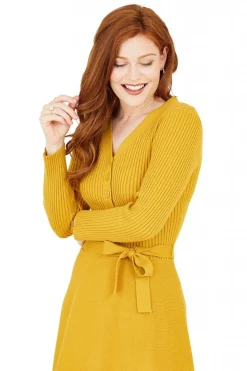 Women Yumi Mustard Knitted Skater Dress