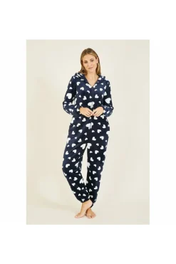 Women Yumi Navy Heart Super Soft Onesie With Pockets