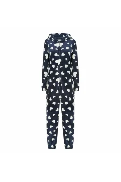Women Yumi Navy Heart Super Soft Onesie With Pockets