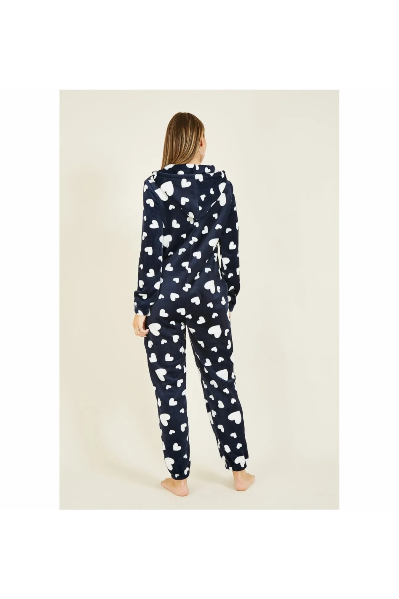 Women Yumi Navy Heart Super Soft Onesie With Pockets