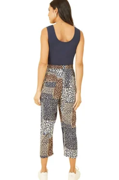 Women Yumi Navy Patchwork Animal Print Cropped Trouser