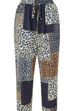 Women Yumi Navy Patchwork Animal Print Cropped Trouser