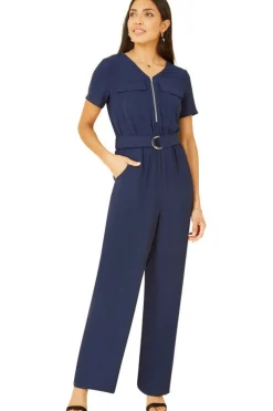 Women Yumi Navy Utility Jumpsuit With Zip And Belt Detail