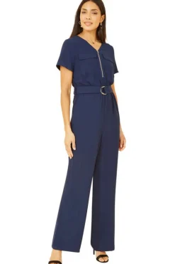 Women Yumi Navy Utility Jumpsuit With Zip And Belt Detail