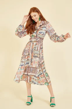 Women Yumi Patchwork Print Long Sleeve Shirt Dress