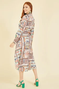 Women Yumi Patchwork Print Long Sleeve Shirt Dress