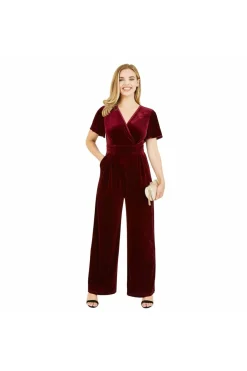 Women Yumi Plum Velvet Jumpsuit With Angel Sleeves